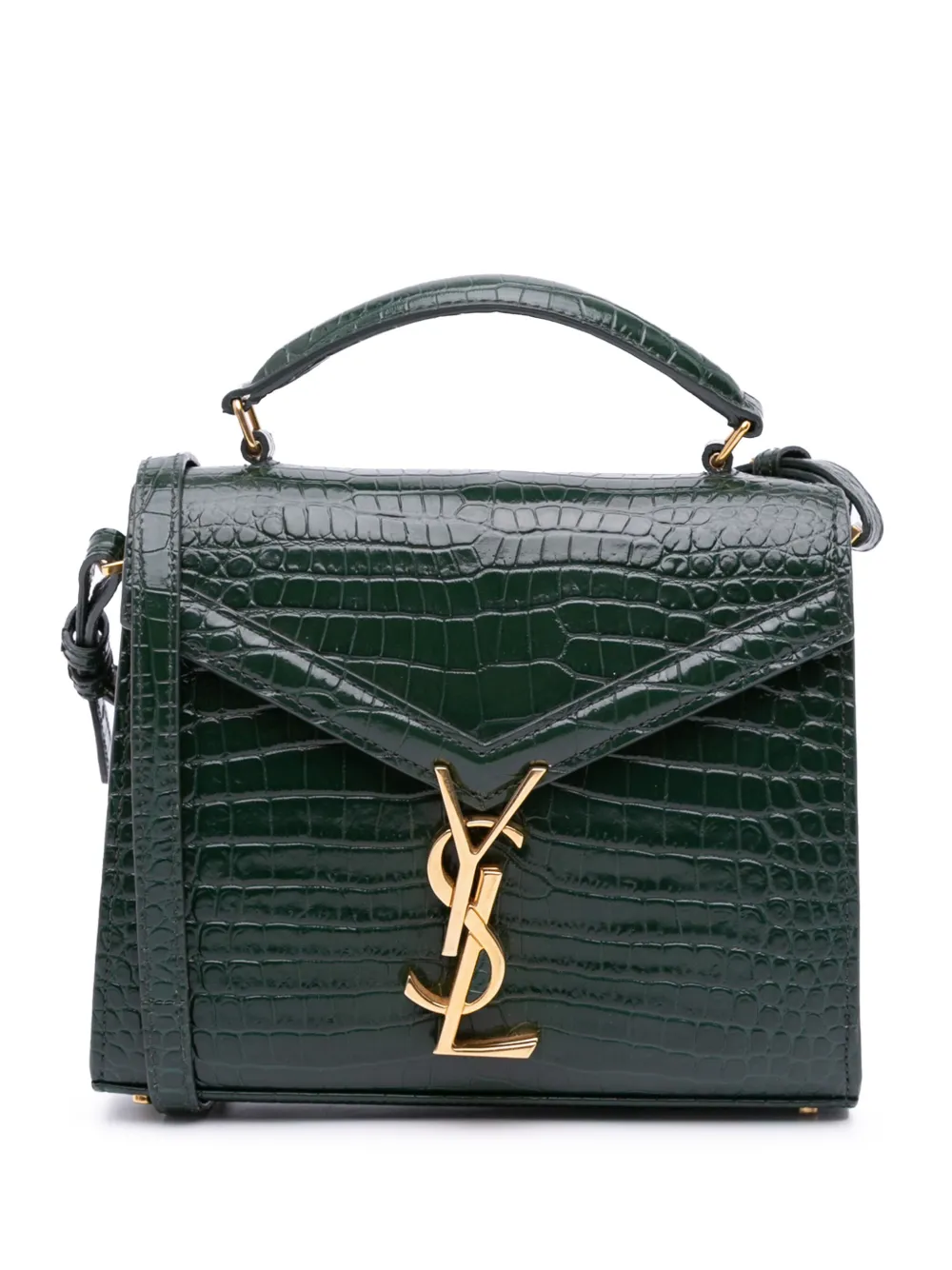 Pre-owned Saint Laurent 2020 Mini Croc Embossed Calfskin Monogram Cassandra Top Handle Bag Satchel