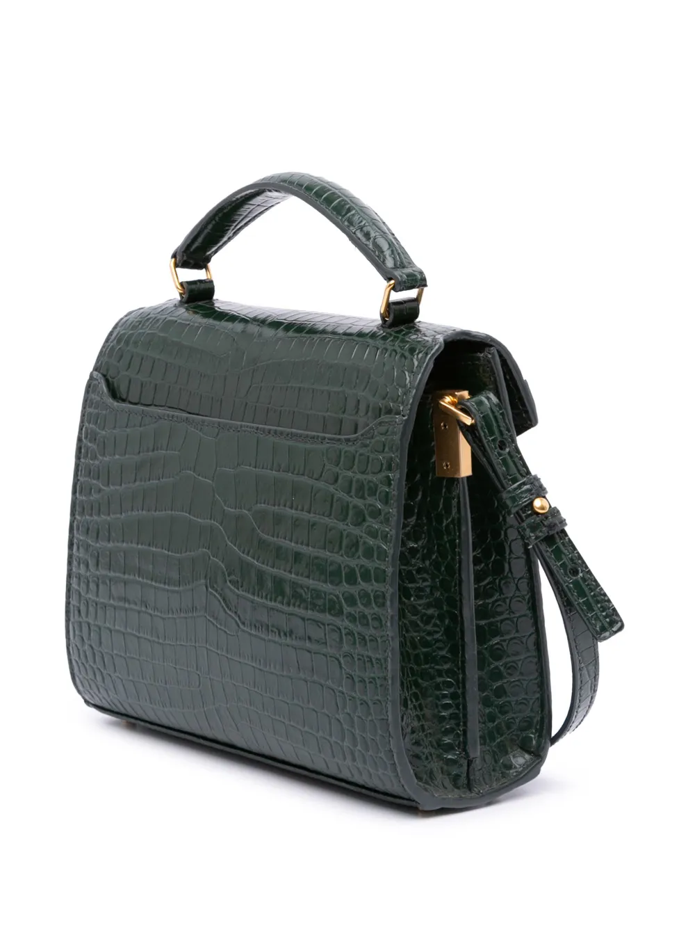 Pre-owned Saint Laurent 2020 Mini Croc Embossed Calfskin Monogram Cassandra Top Handle Bag Satchel