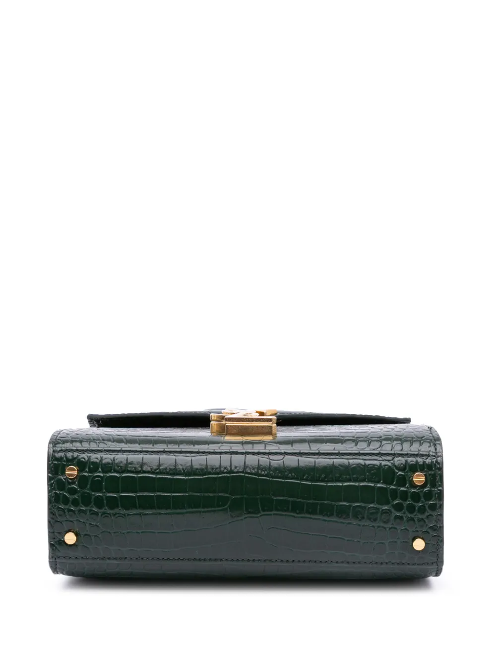 Pre-owned Saint Laurent 2020 Mini Croc Embossed Calfskin Monogram Cassandra Top Handle Bag Satchel
