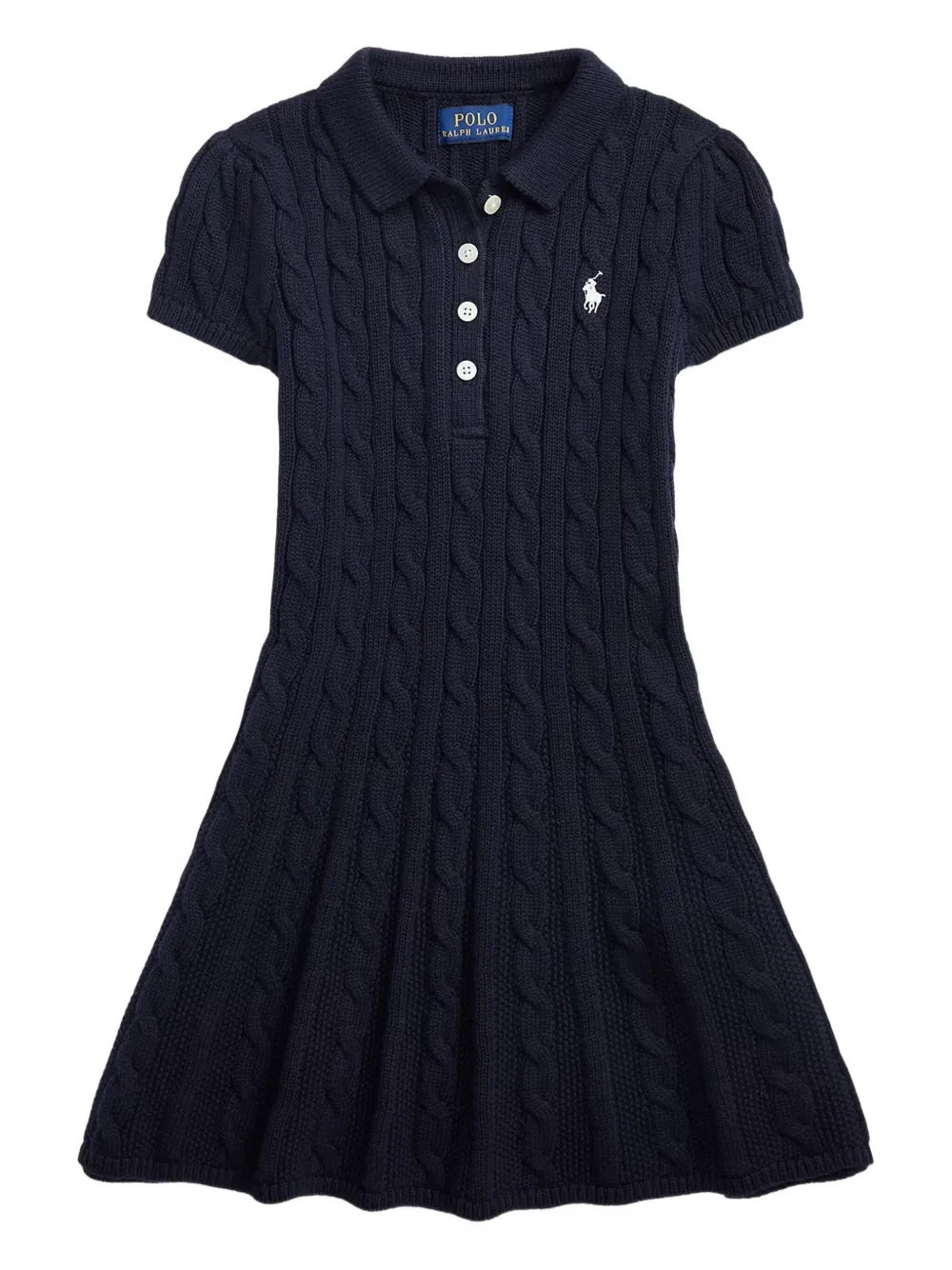 POLO RALPH LAUREN KIDS ケーブルニット ポロワンピース - ブルー POLO RALPH LAUREN KIDS ケーブルニット ポロワンピース - ブルー