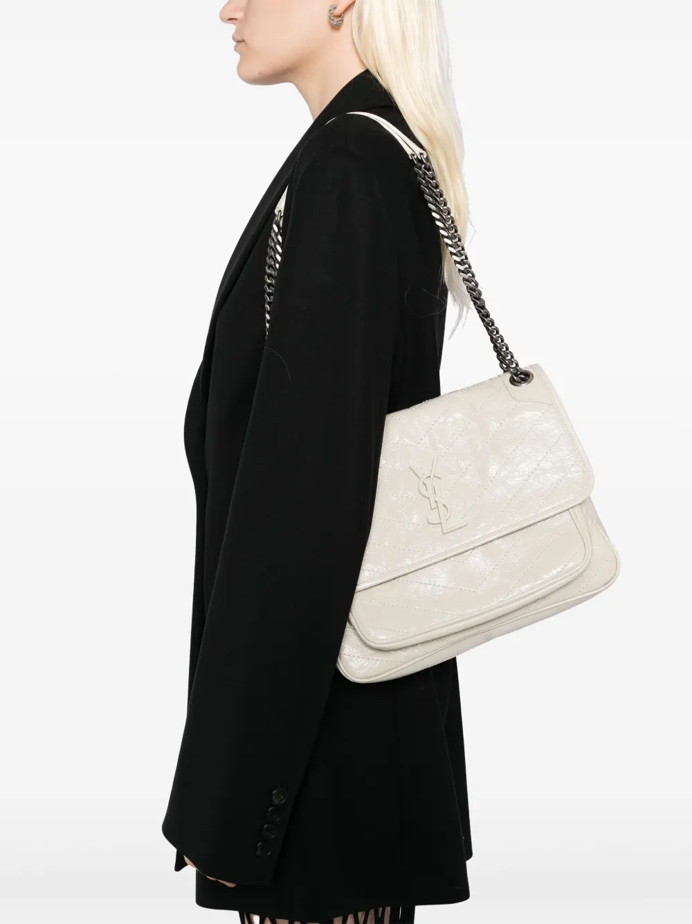 Saint Laurent large Nikki M crinkled shoulder bag Beige
