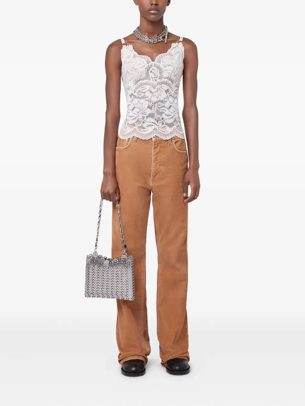 Rabanne Tanktop van kant Beige