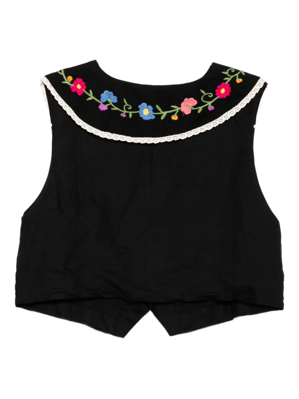Rixo Monica embroidered lace-trim top Zwart