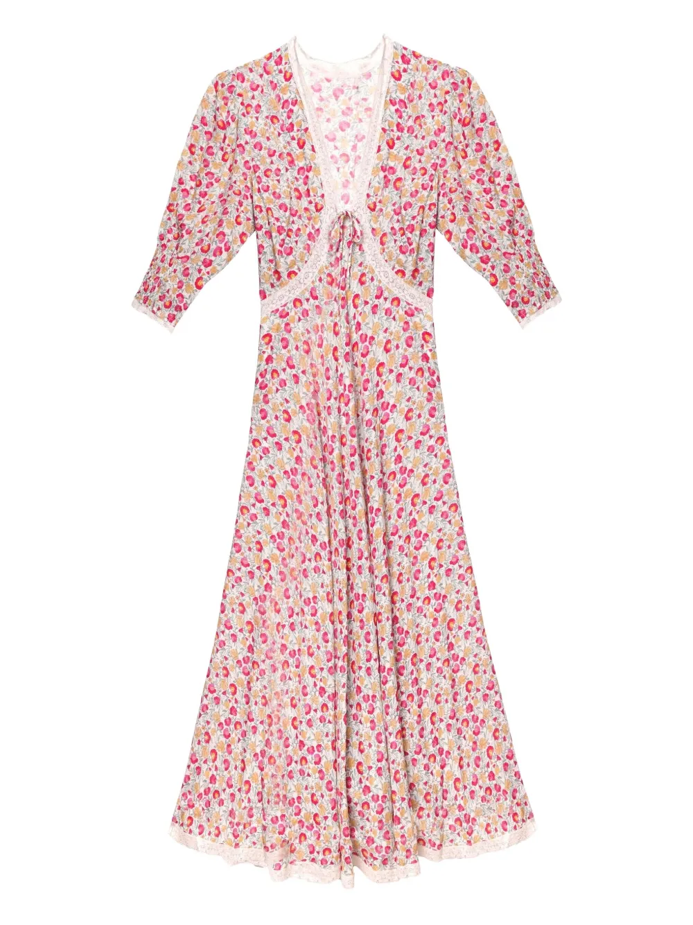 Rixo Midi-jurk met afwerking van kant Beige