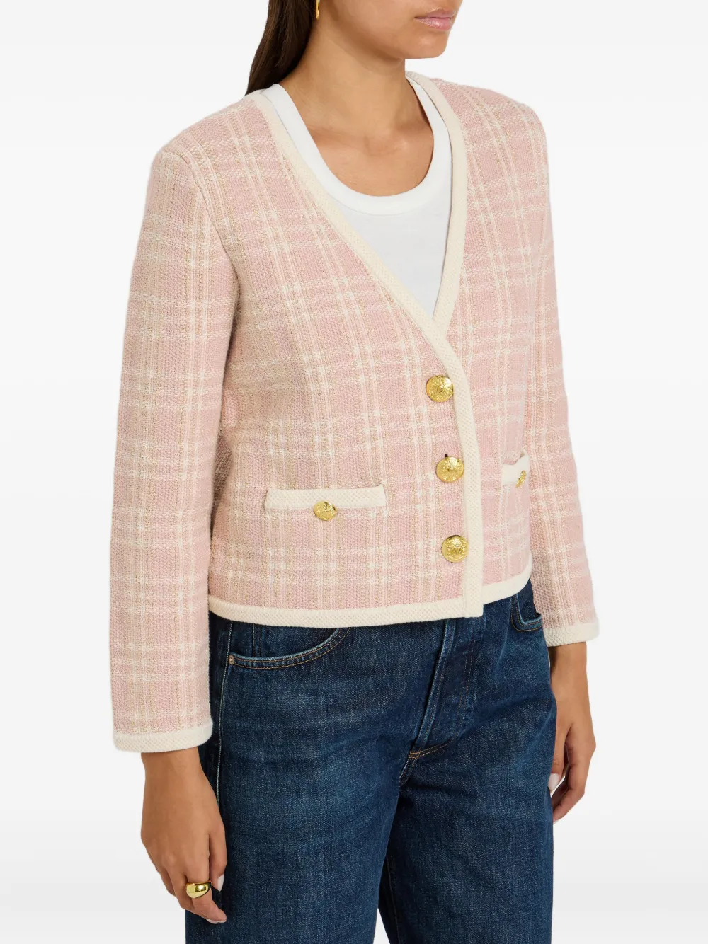 Veronica Beard Check-pattern Cardigan In Pink