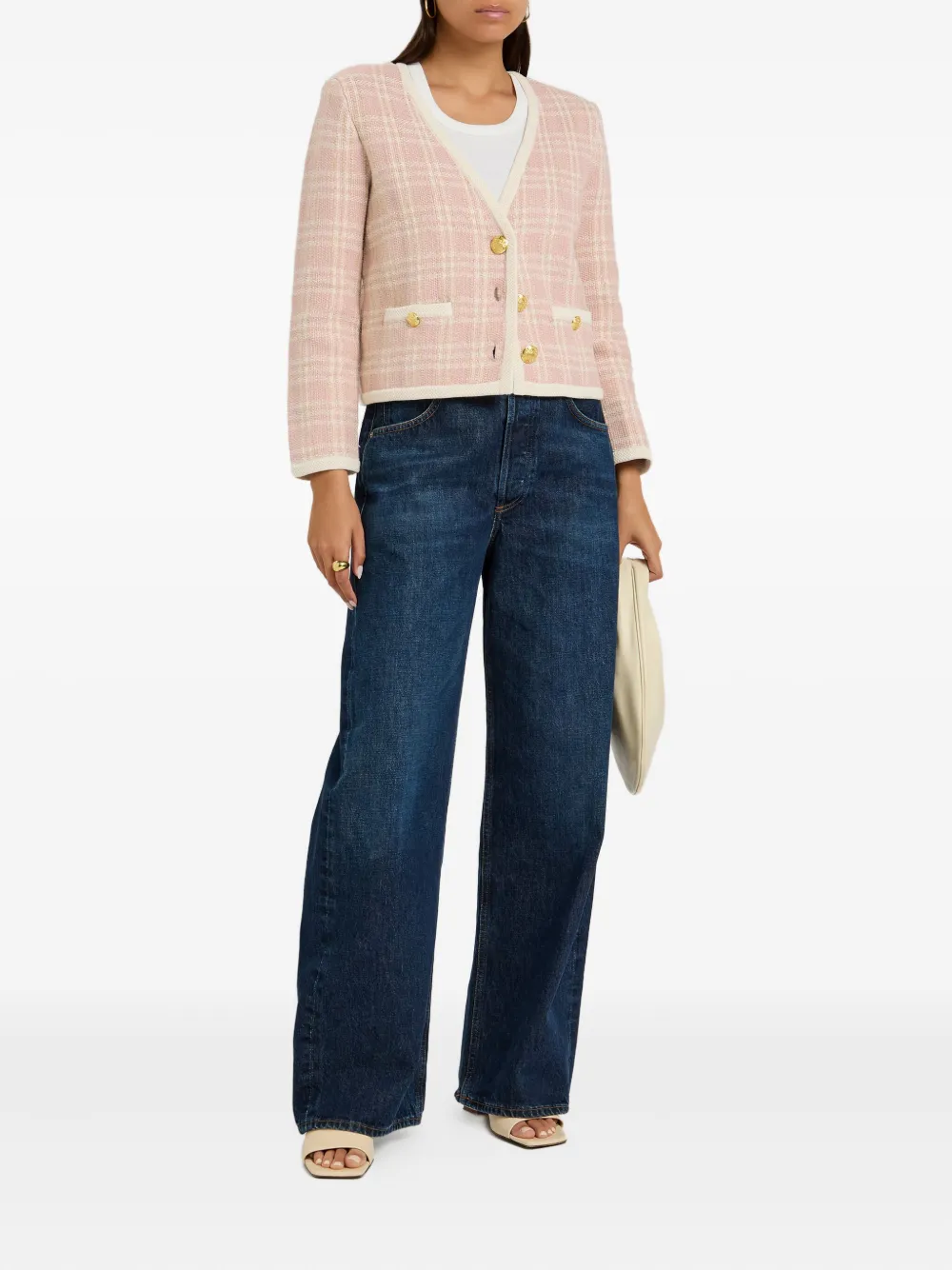 Veronica Beard Check-pattern Cardigan In Pink