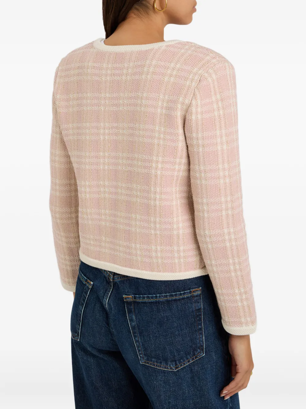 Veronica Beard Check-pattern Cardigan In Pink
