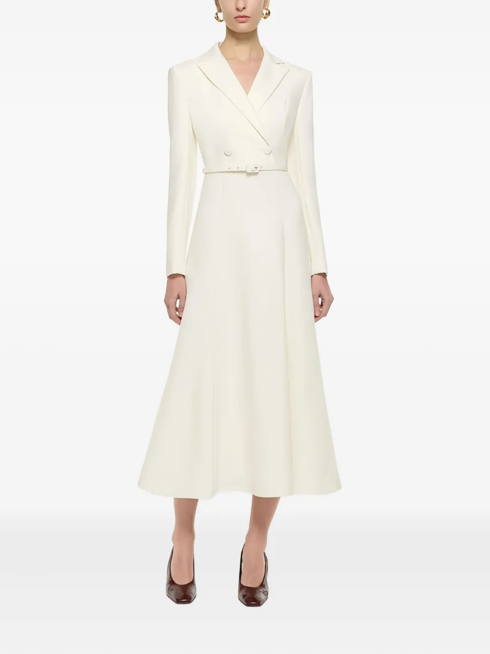 Roland Mouret Maxi-jurk met dubbele rij knopen en ceintuur - Wit