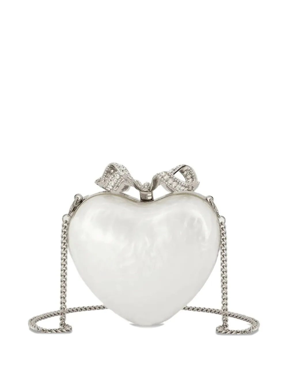 Self-Portrait heart-shaped crystal-embellished clutch - Beige