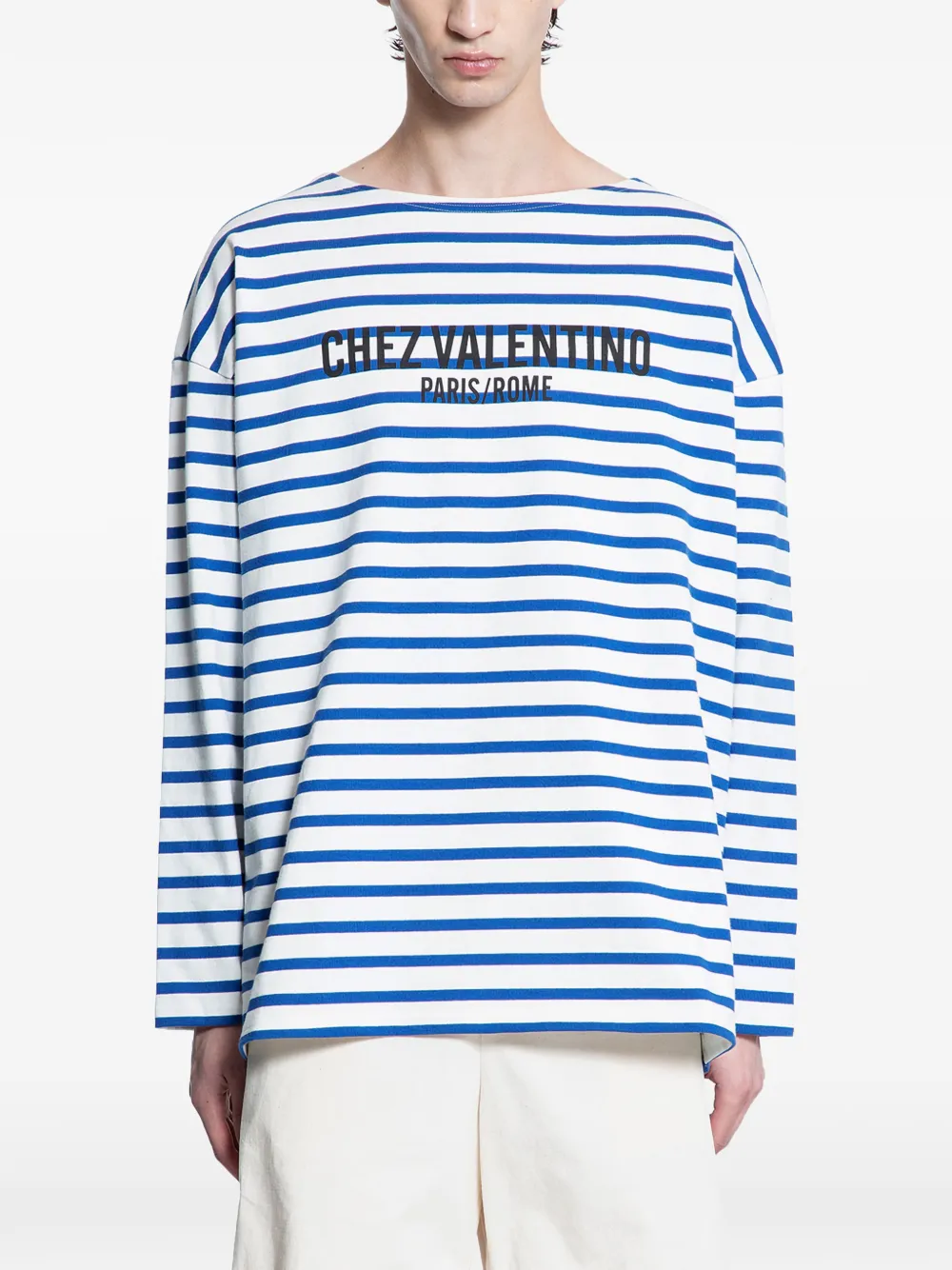 Valentino Garavani striped-pattern long-sleeve T-shirt - Weiß