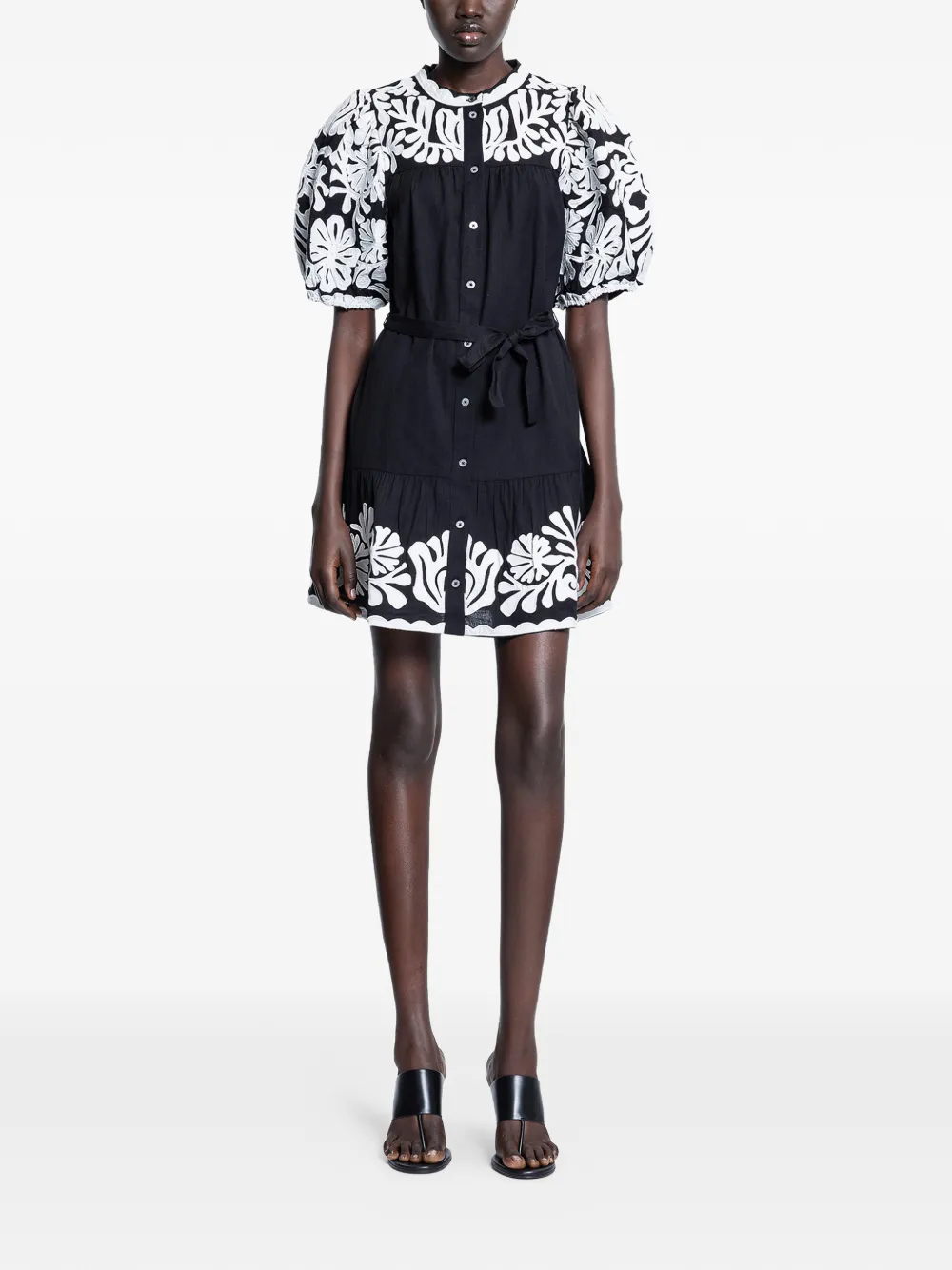 Sea floral embroidery mini dress - Nero