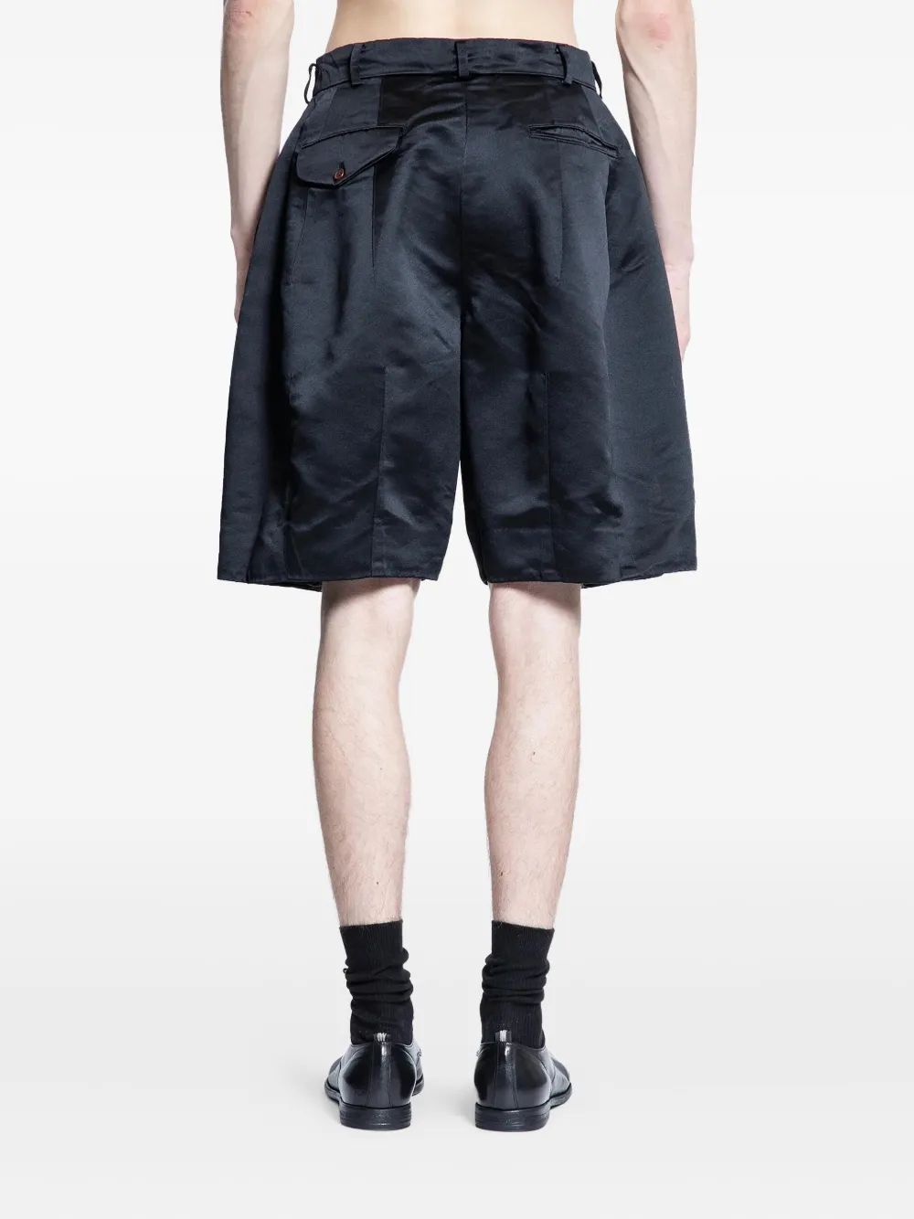 Black Comme Des Garçons Pleated Satin-effect Tailored Shorts In Black