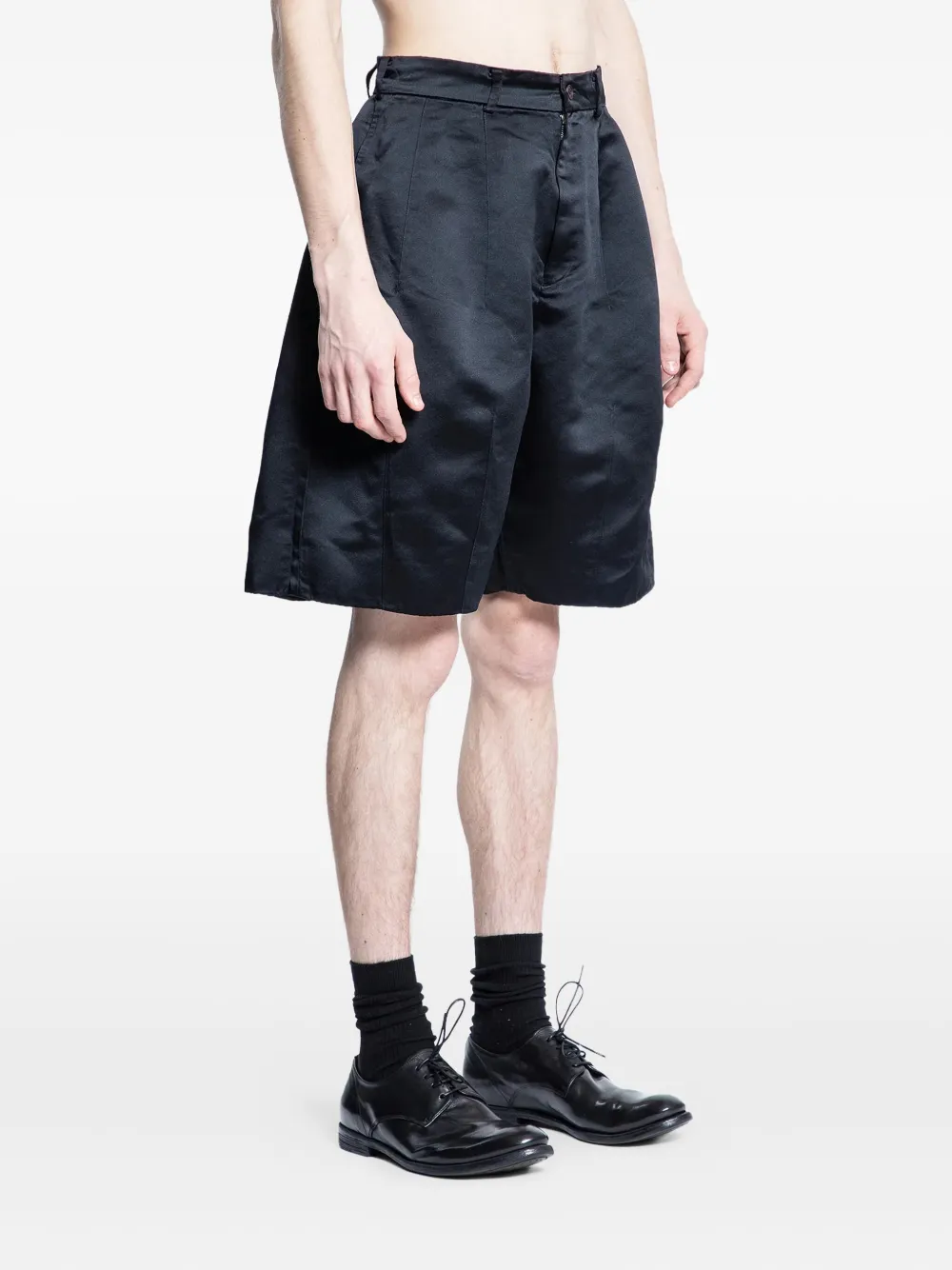 Black Comme Des Garçons Pleated Satin-effect Tailored Shorts In Black