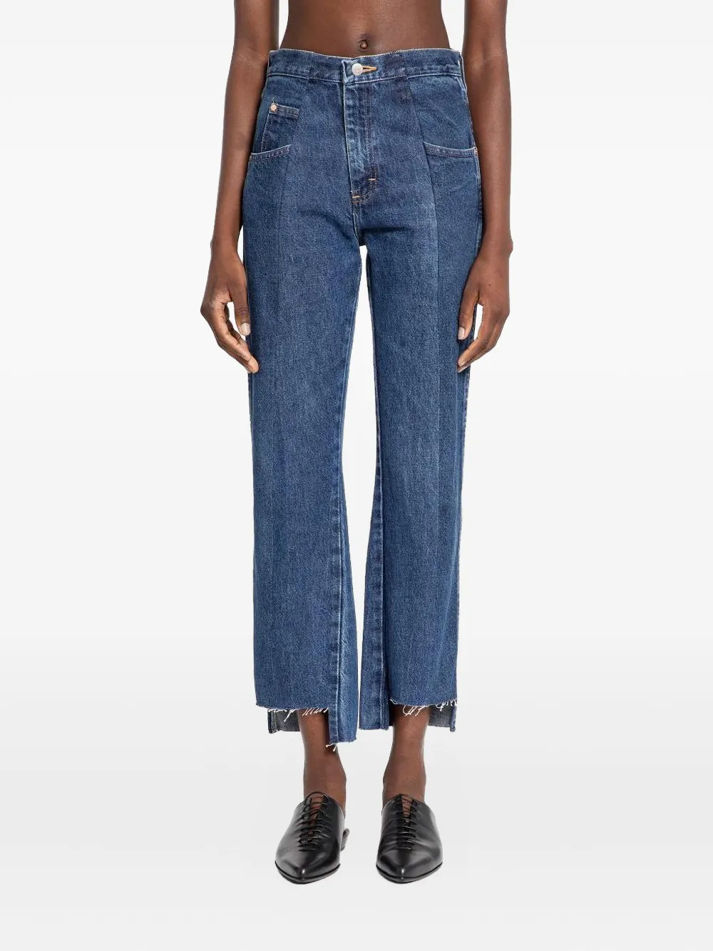 E.l.v Denim Frayed-hem Panelled Jeans In Blue