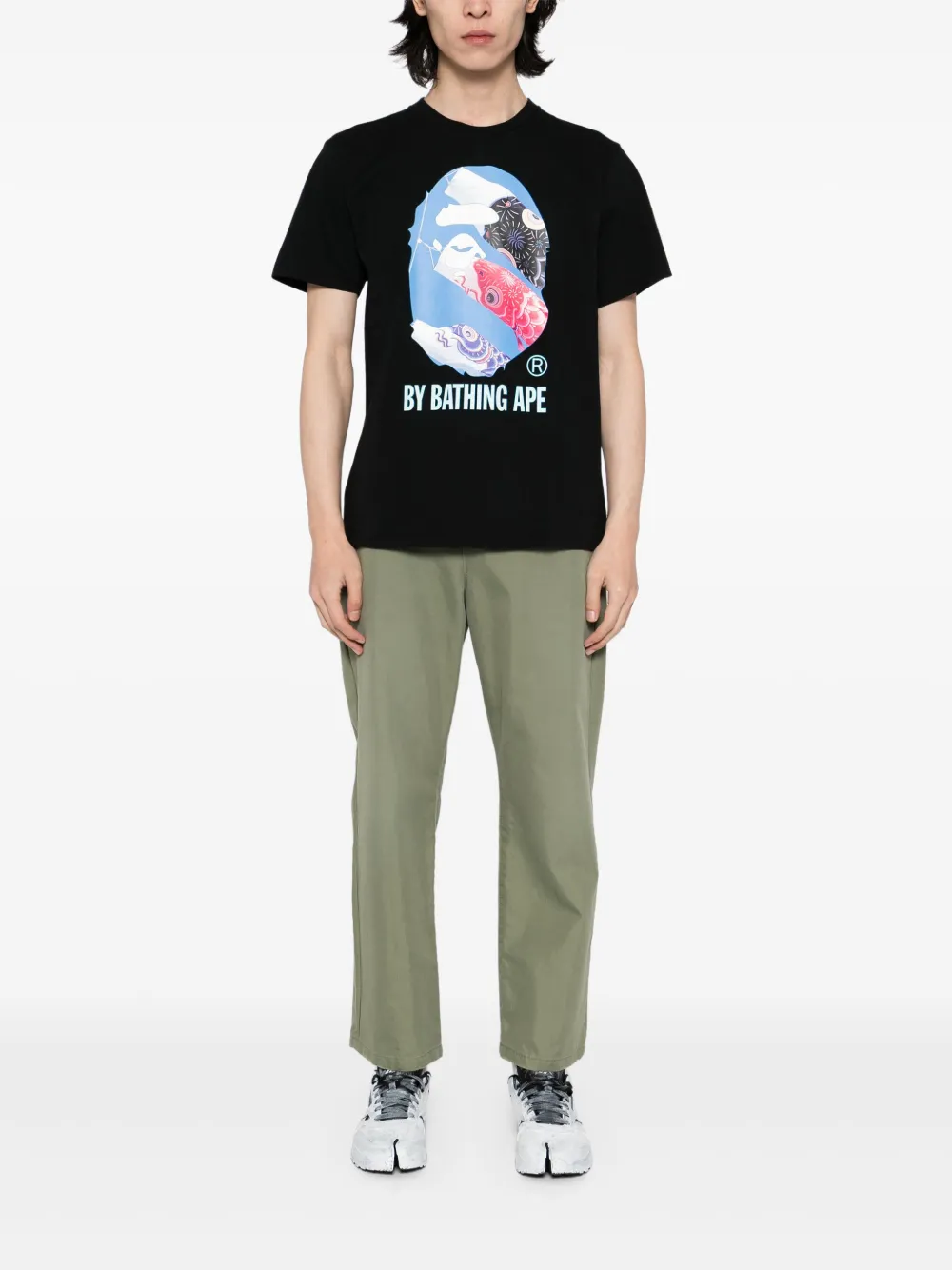 A BATHING APE Carp T-shirt met fotoprint - Zwart