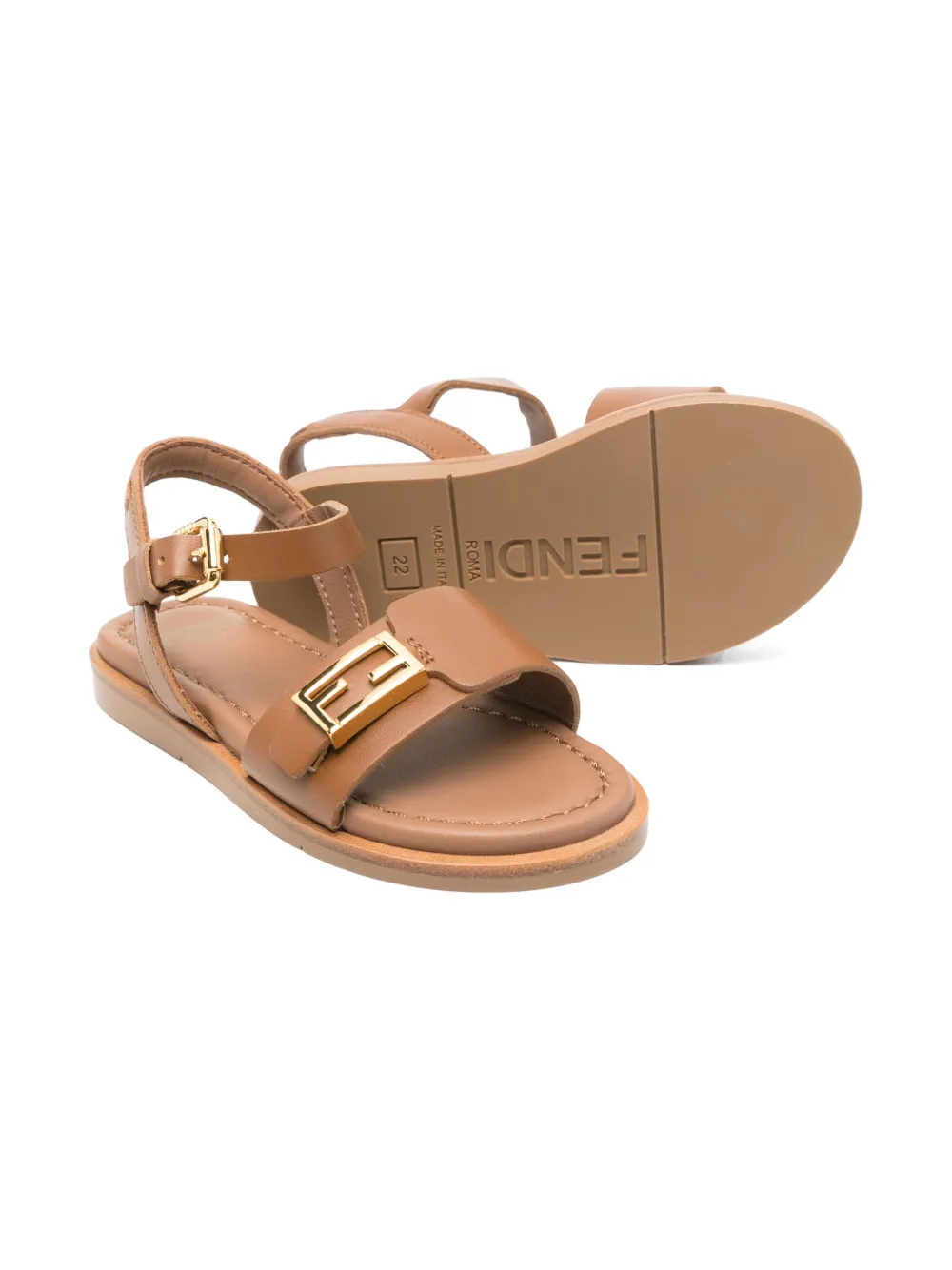 Fendi Kids leather sandals Brown