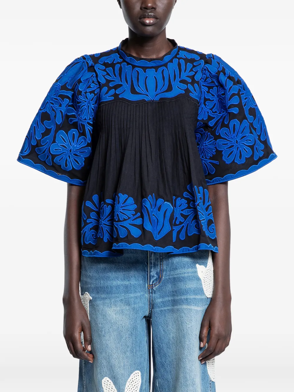 Sea floral pleated top - Nero
