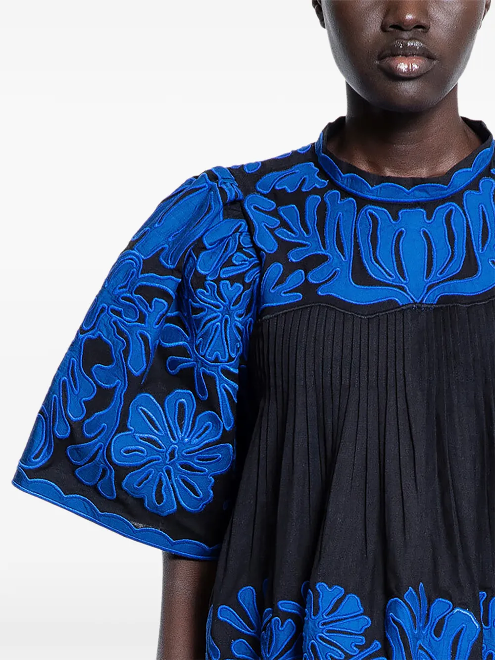 Sea floral pleated top - Zwart