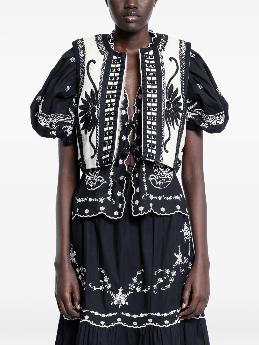 Sea geometric-pattern waistcoat - Nero