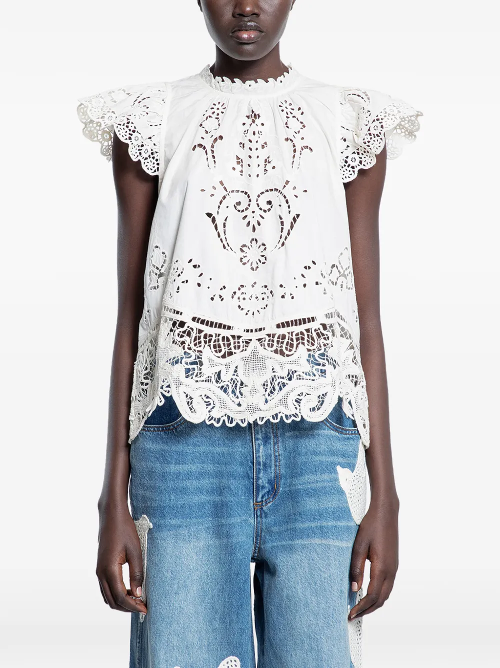 Sea lace-detail blouse - White