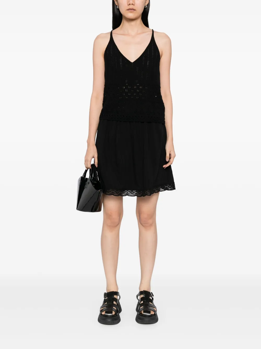 B+ab Crochet Top Skirt Set In Black
