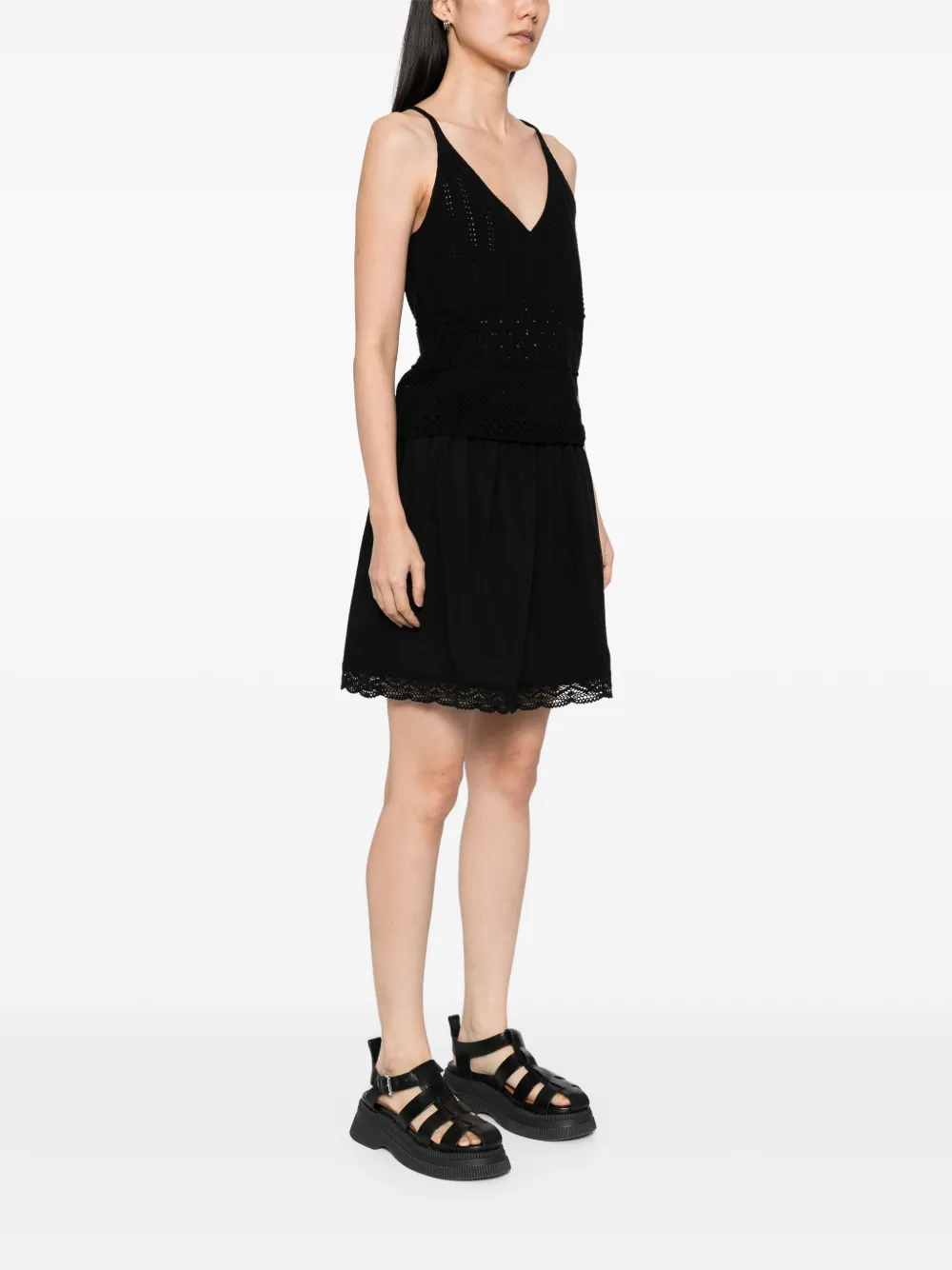 B+ab Crochet Top Skirt Set In Black