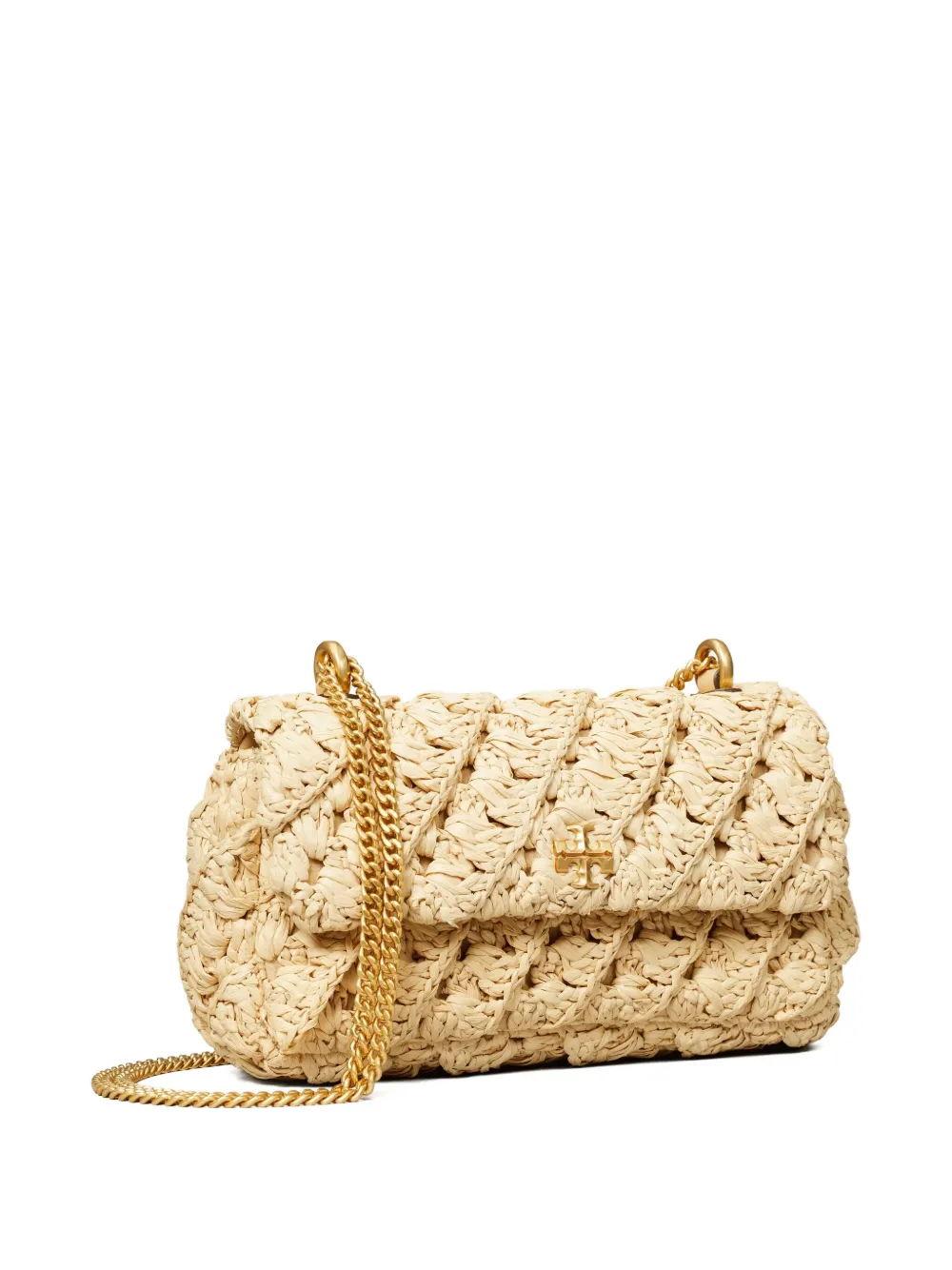 Tory Burch Kira geweven schoudertas met ketting Beige
