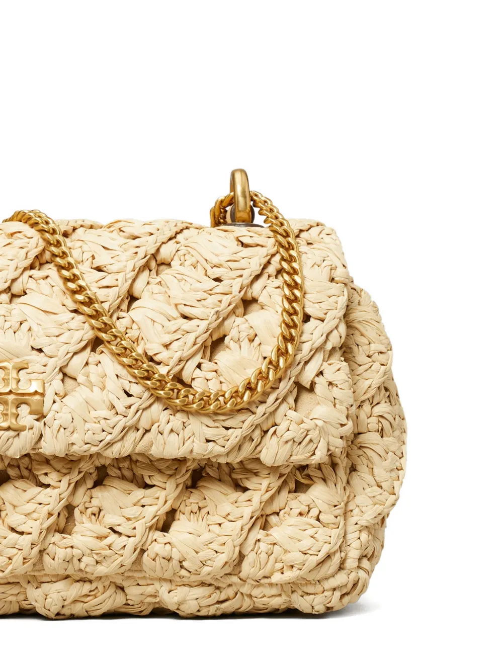 Tory Burch Kira geweven schoudertas met ketting Beige