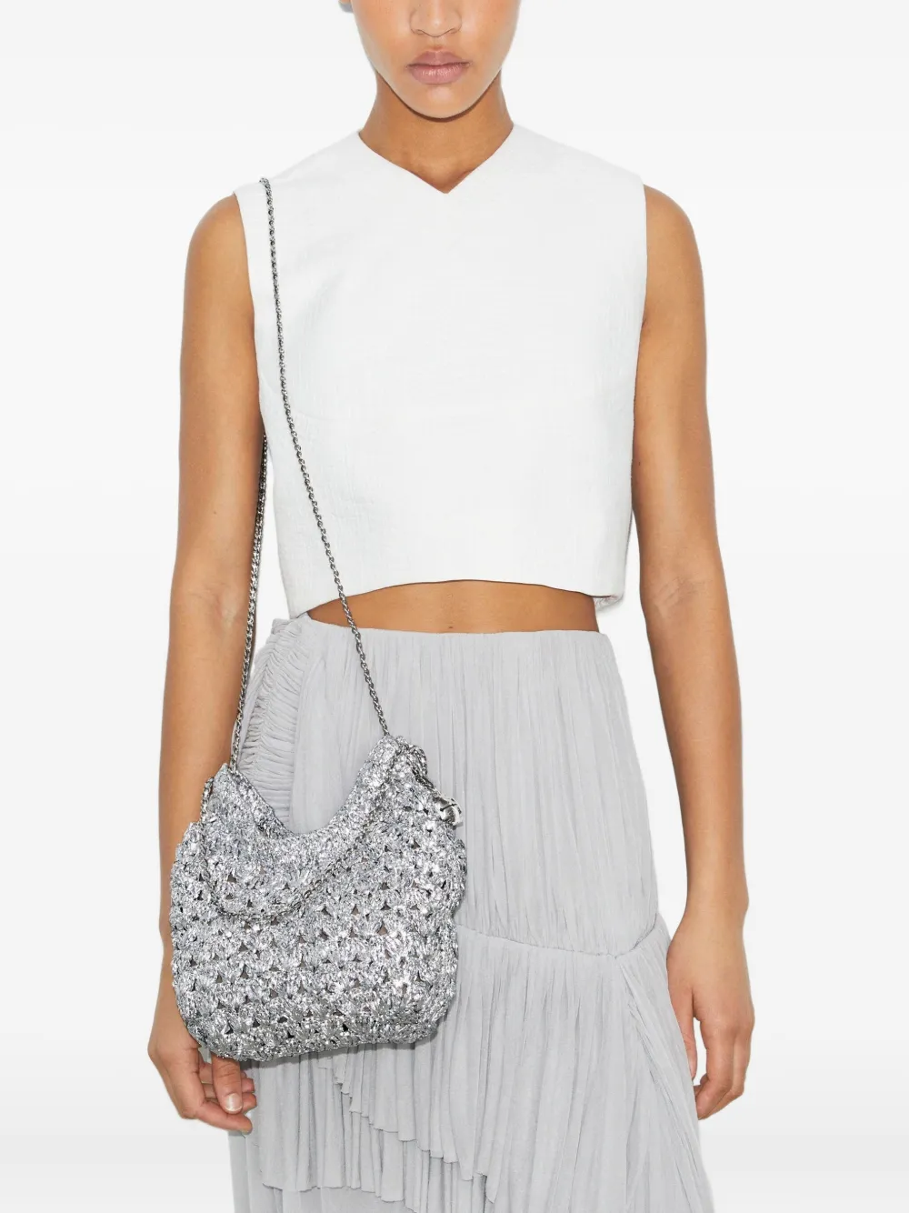 Tory Burch Fleming mini-crossbodytas Zilver