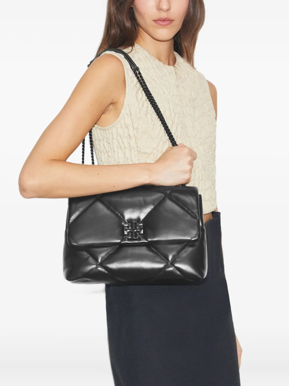 Tory Burch Kira quilted leather shoulder bag - Zwart