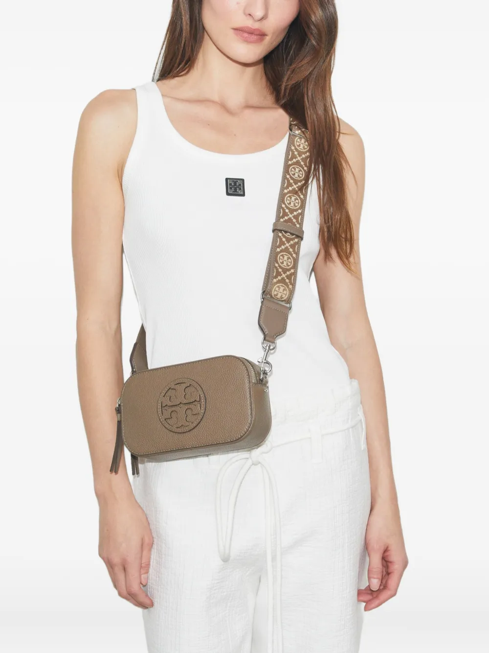 Tory Burch Miller leren crossbodytas met logo-reliëf Bruin