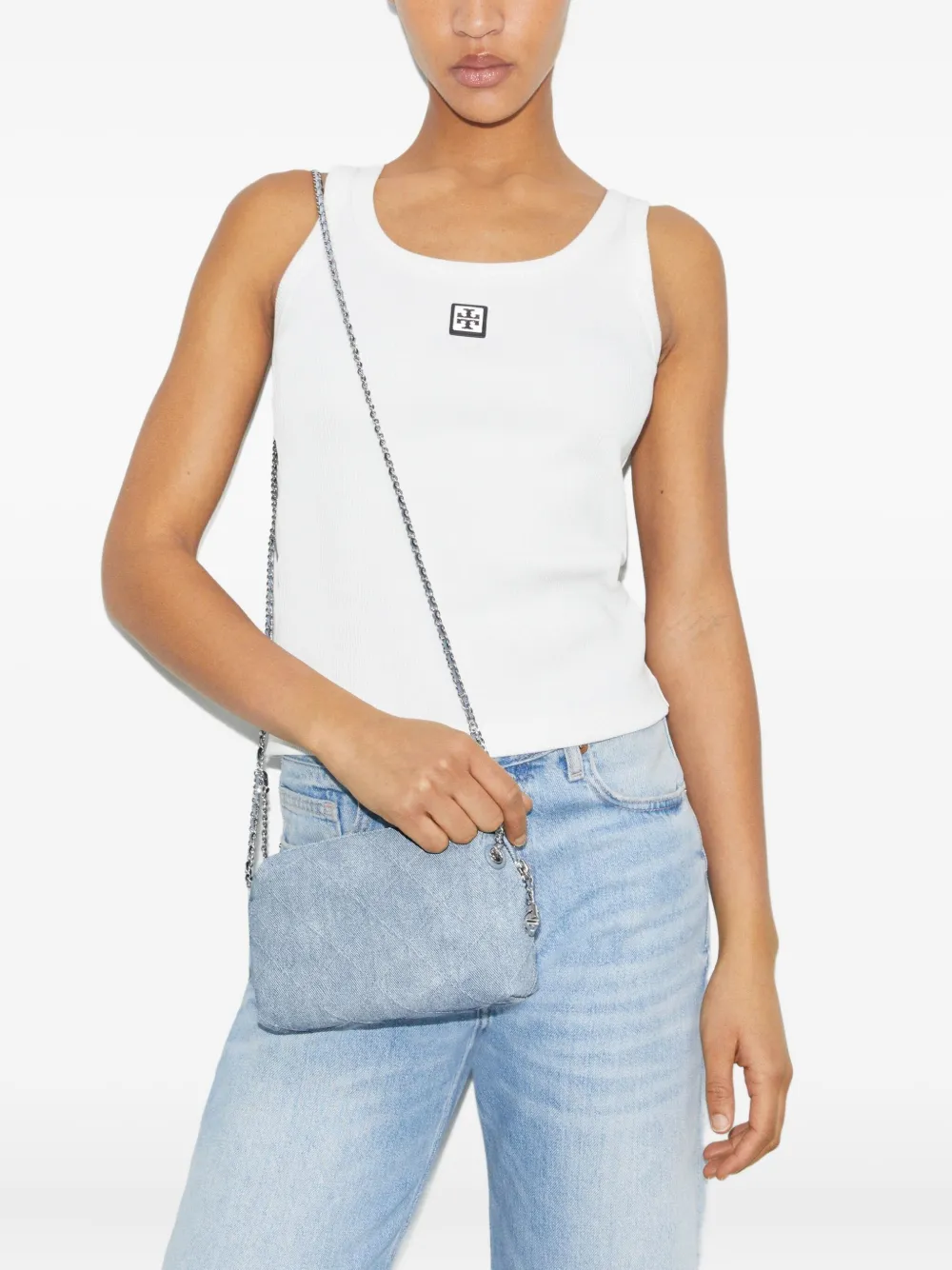 Tory Burch Fleming gewatteerde denim crossbodytas Blauw