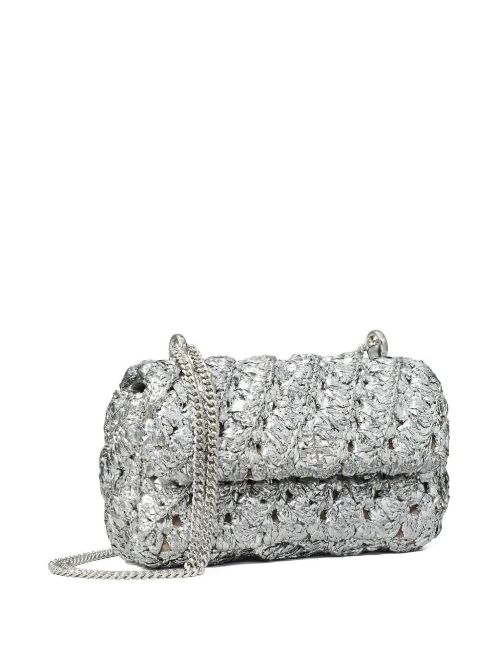 Tory Burch Mini Kira crossbodytas met chevron streep Zilver