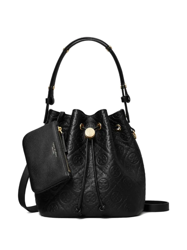 Tory Burch T-Monogram Textured Bucket Bag Black FARFETCH IN