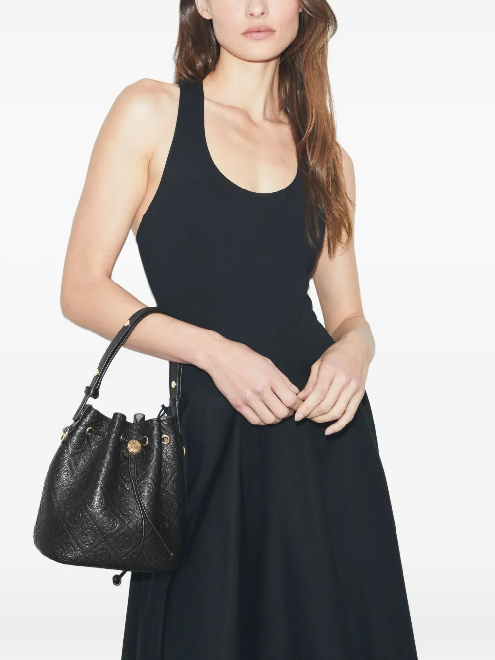 Tory Burch T-Monogram bucket-tas met textuur Zwart
