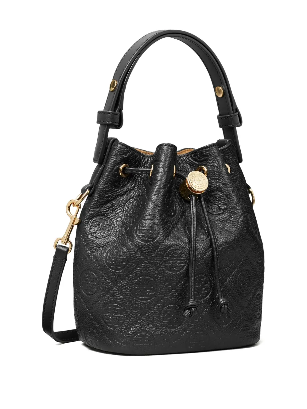 Tory Burch Leren bucket-tas met monogram Zwart