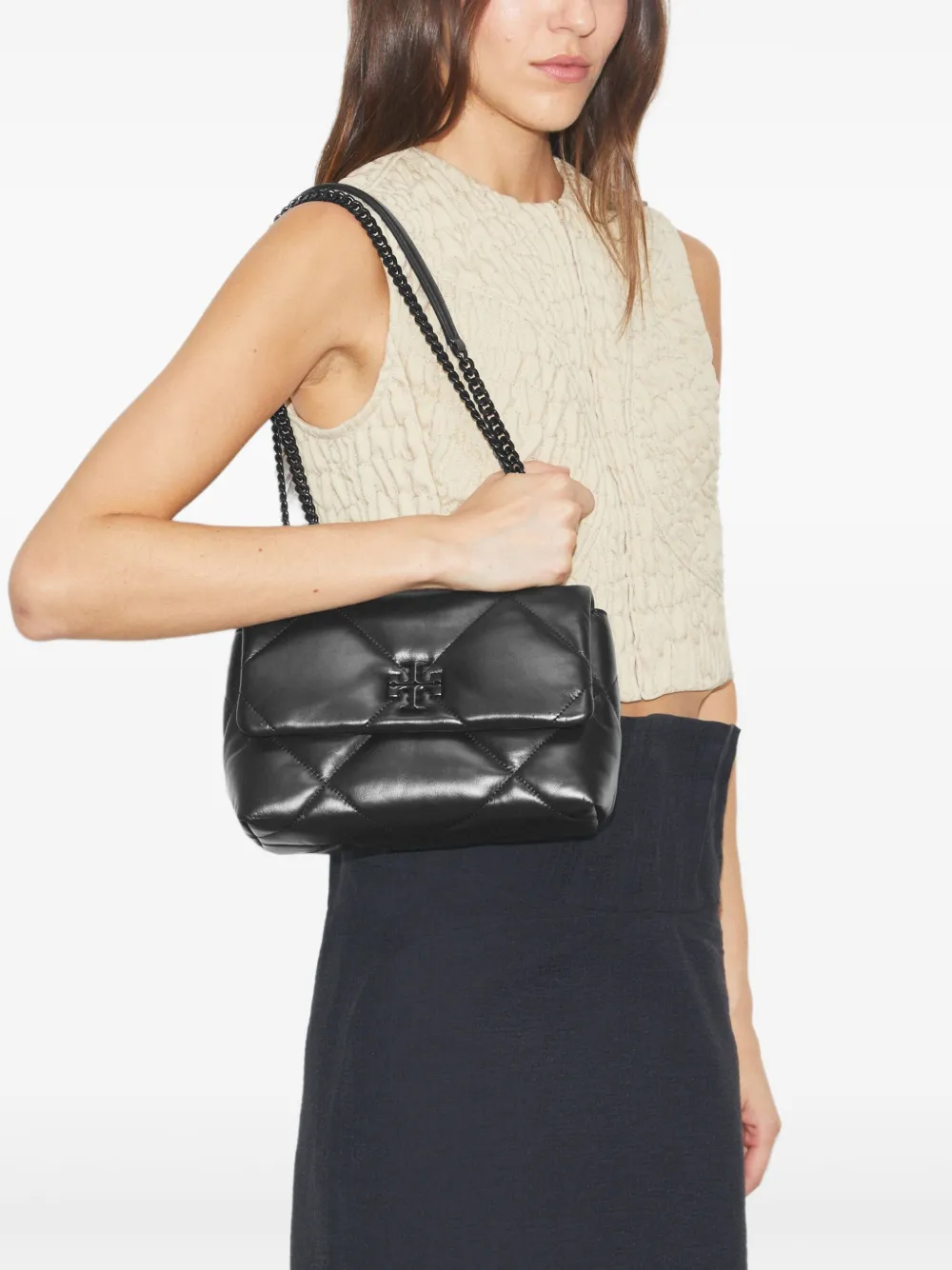 Tory Burch Kira quilted leather shoulder bag - Zwart