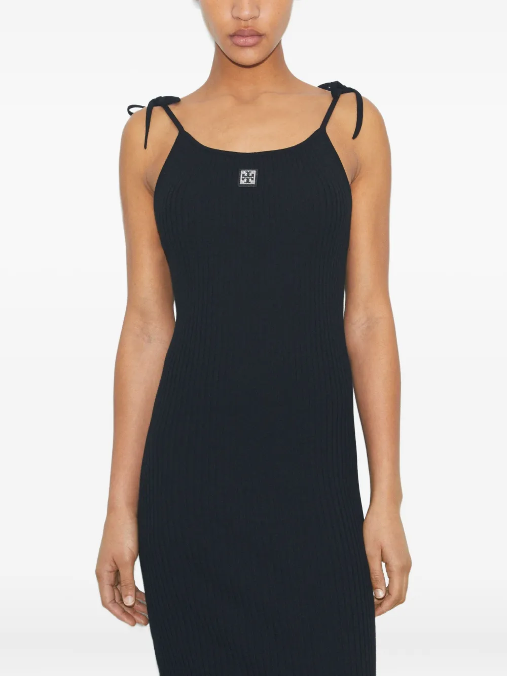 Tory Burch Geribbelde midi-jurk met spaghettibandjes Zwart