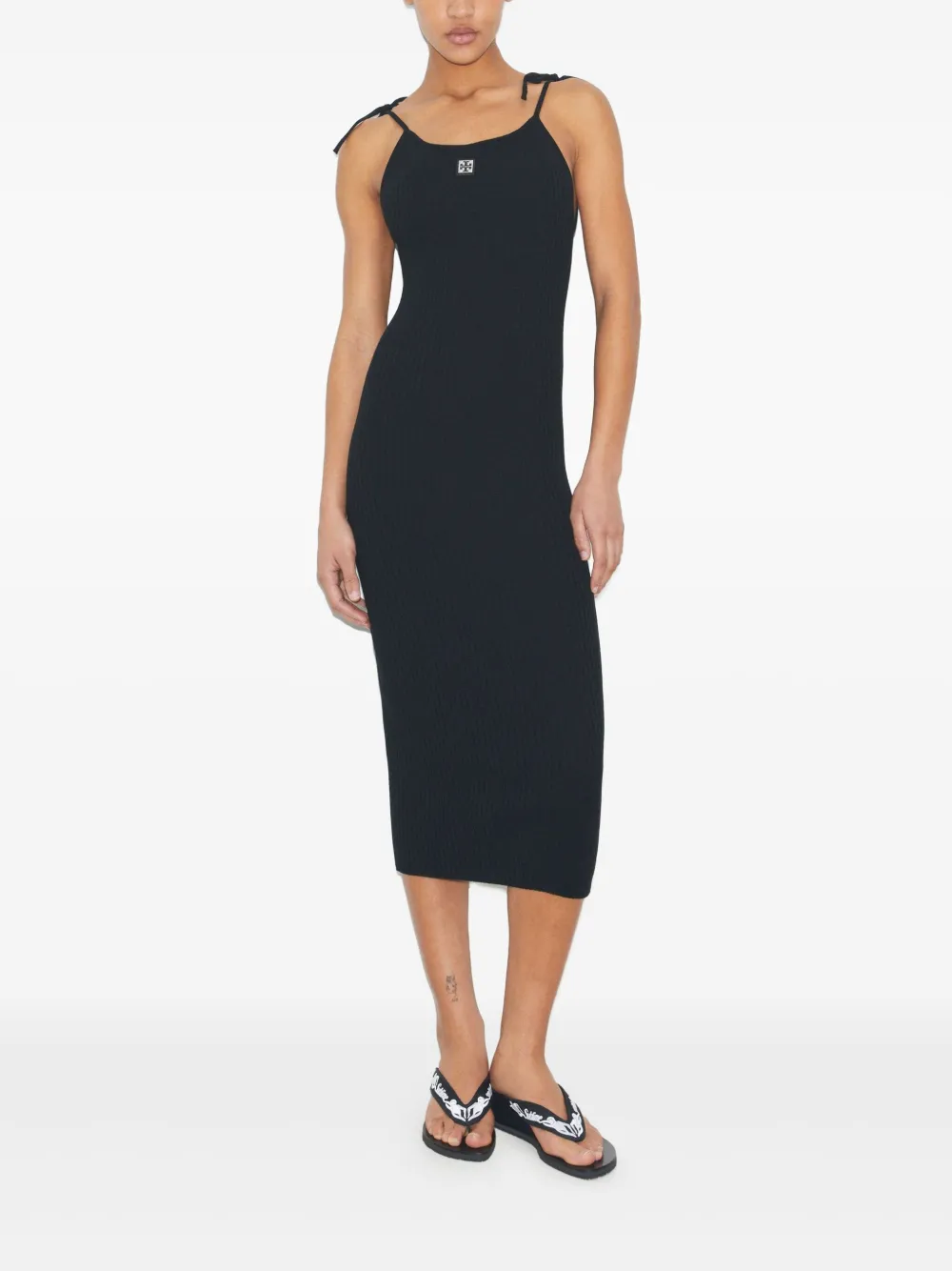 Tory Burch Geribbelde midi-jurk met spaghettibandjes Zwart