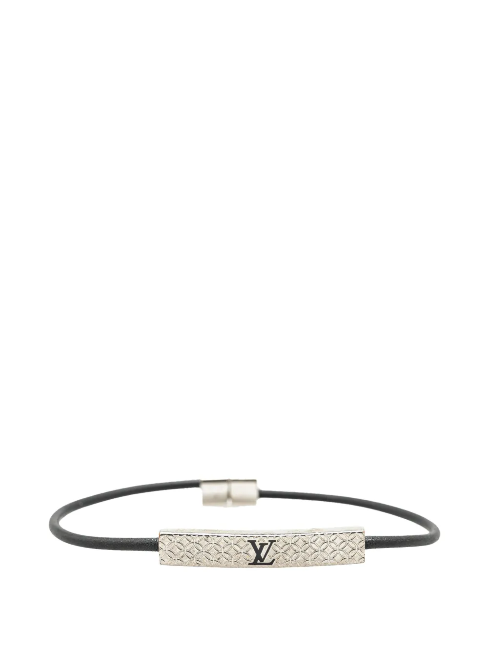 Pre-owned Louis Vuitton 2023 Palladium Plated And Leather Champs Elysees Bracelet Costume Bracelet