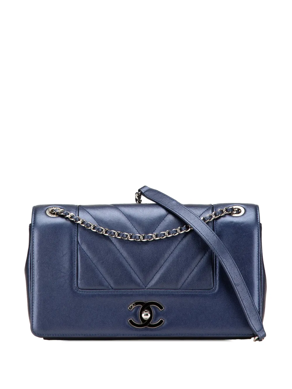 CHANEL Pre-Owned 2017-2018 ミディアム シェブロン メタリックシープスキン マドモアゼル フラップ CHANEL Pre-Owned 2017-2018 ミディアム シェブロン メタリックシープスキン マドモアゼル フラップ