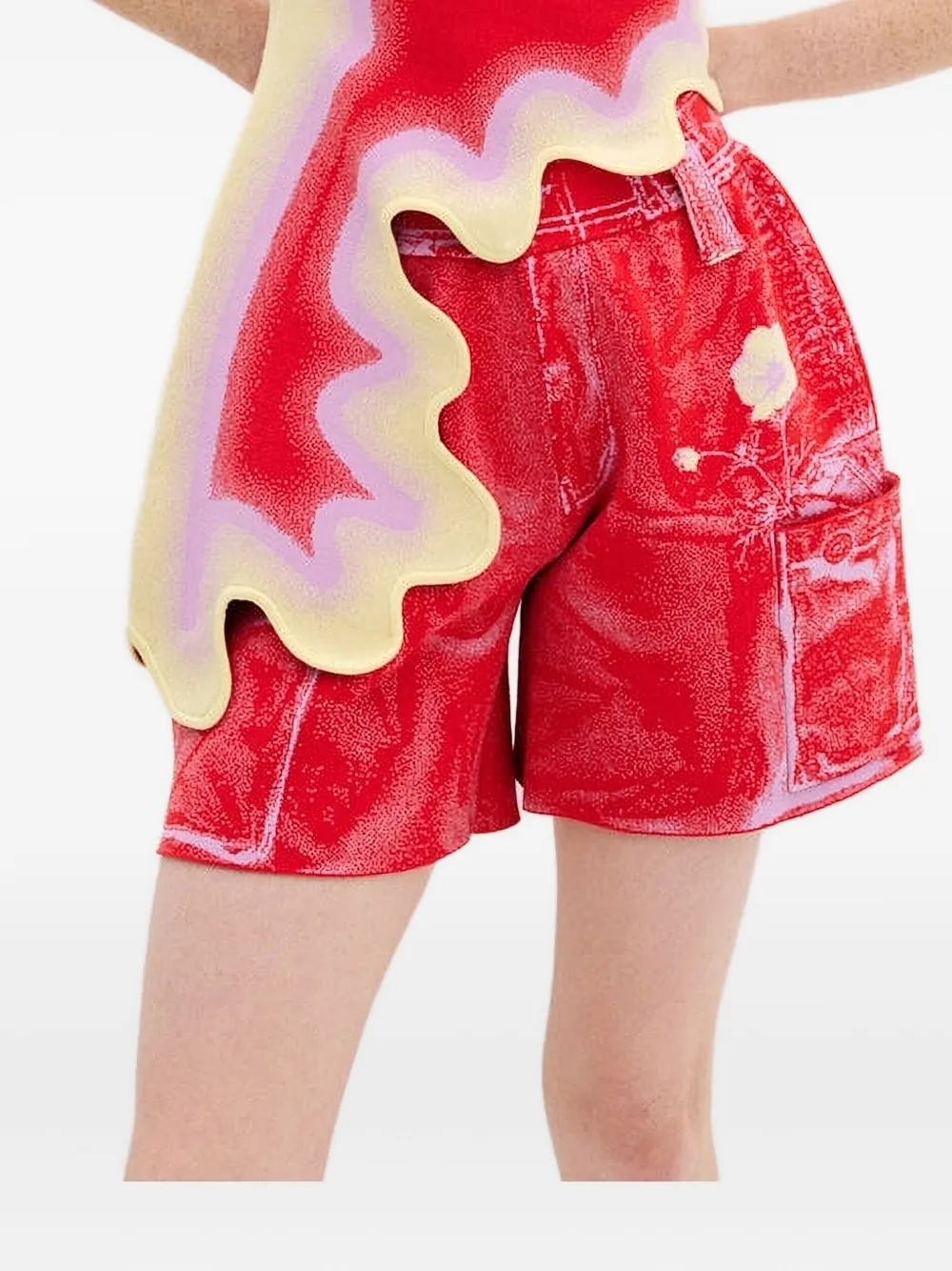 Ph5 Heather Fake-cargo-print Shorts In Red