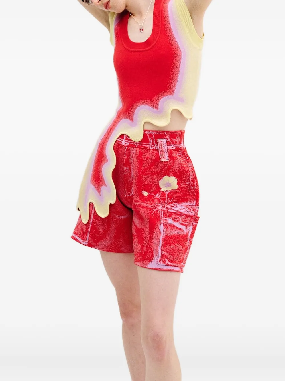 Ph5 Heather Fake-cargo-print Shorts In Red