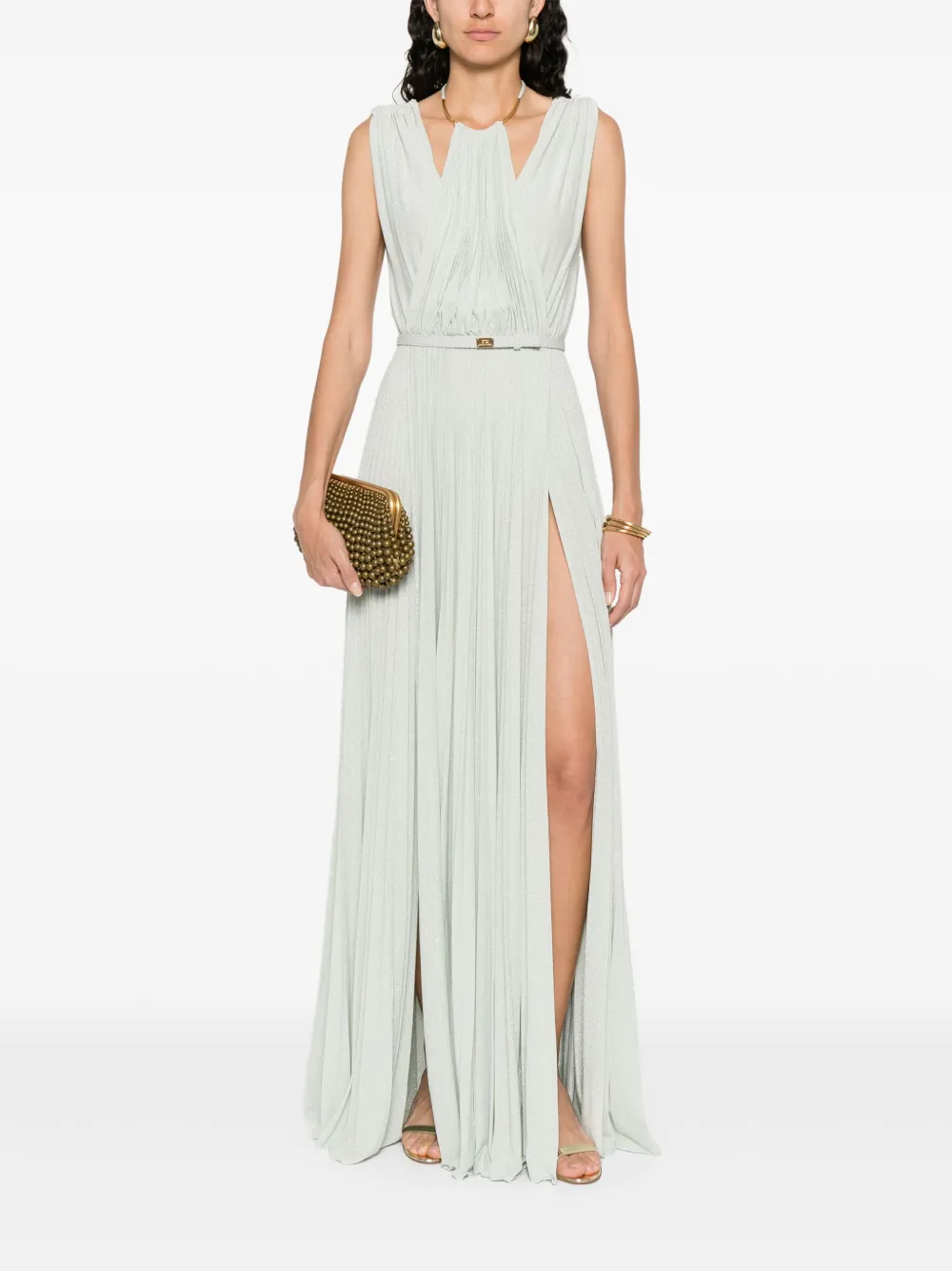 Elisabetta Franchi Jersey maxi-jurk met ceintuur - Groen