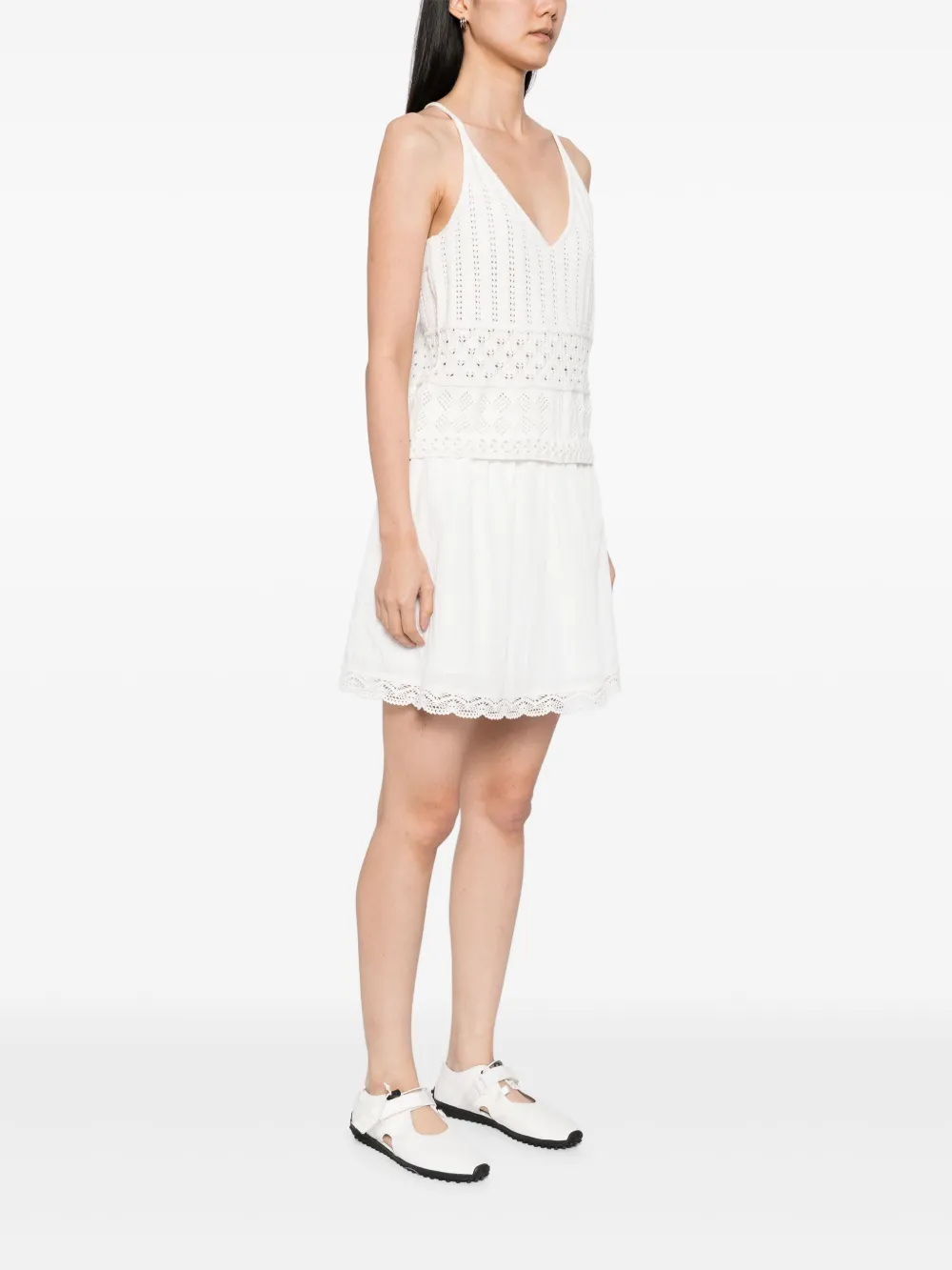 B+ab Crochet Top Skirt Set In White