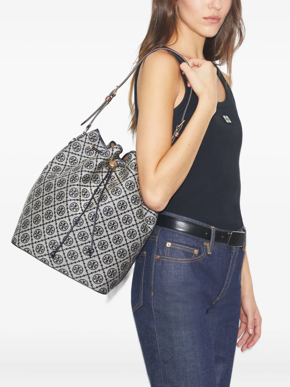 TORY BURCH T MONOGRAM BUCKET BAG