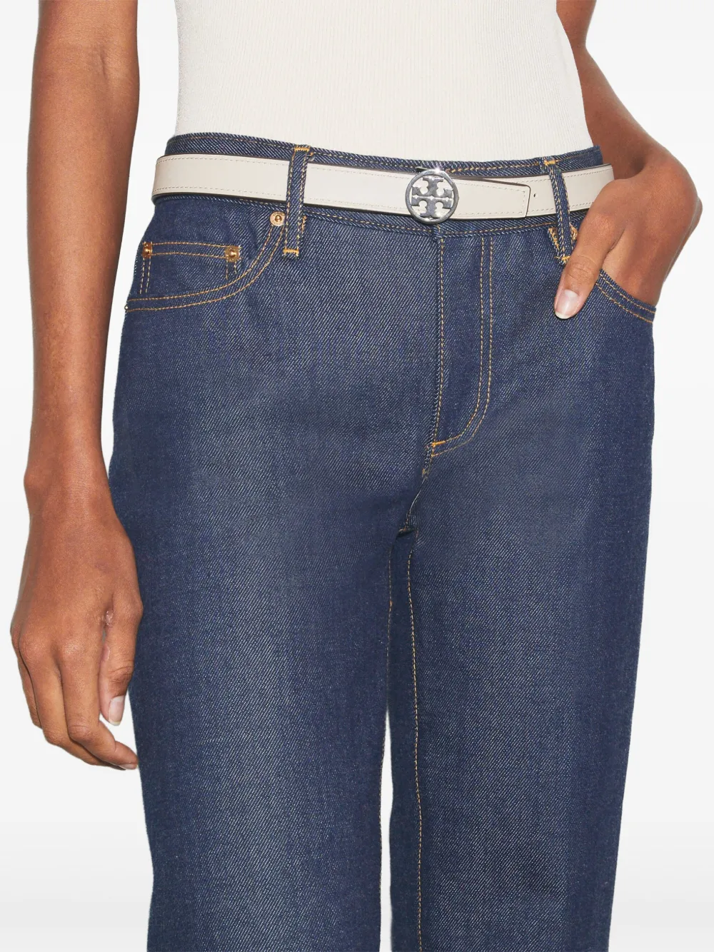 Tory Burch Miller Double-wrap Leather Belt In Neutral
