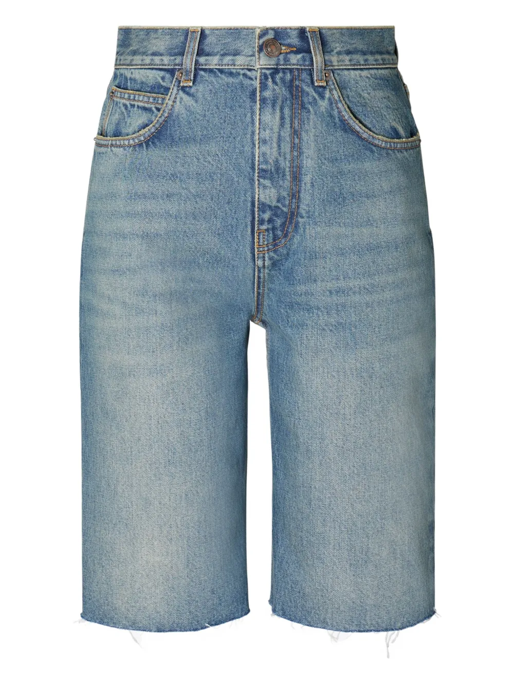 Tory Burch Gerafelde denim shorts Blauw