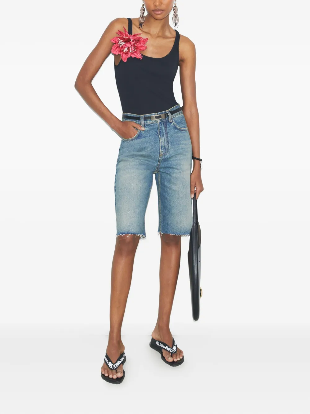 Tory Burch Gerafelde denim shorts Blauw