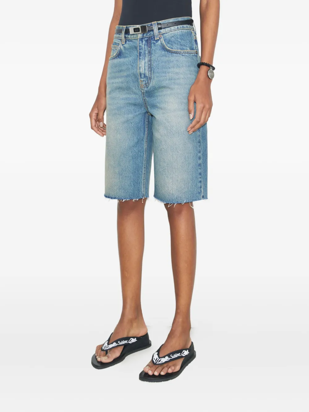 Tory Burch Gerafelde denim shorts Blauw